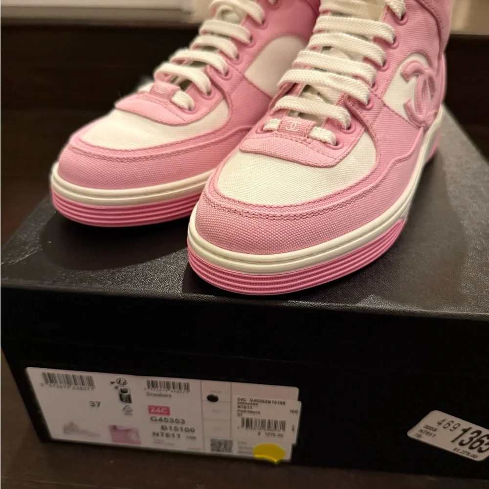 BNIB Pink and White Chanel 24C High-Top Sneakers - Picture 2 of 5